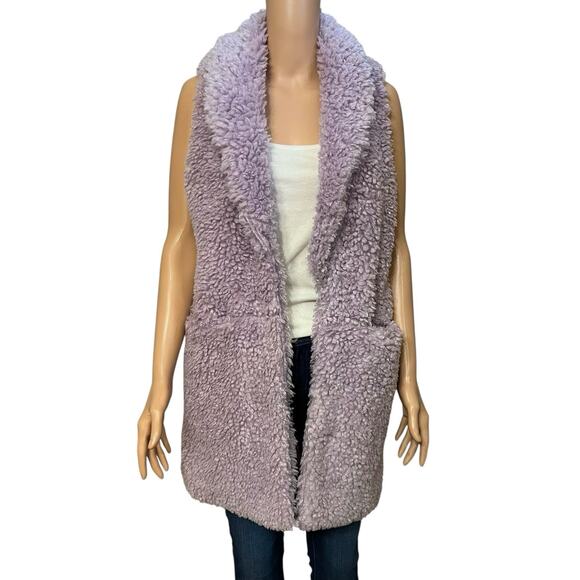 Betsey Johnson Sherpa Faux Fur Vest Size S/M Purple Mid Length Casual Coquette - Picture 1 of 8